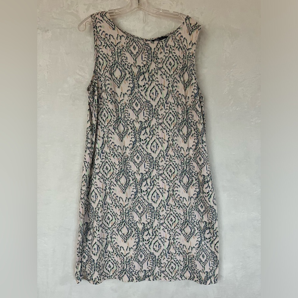 M&S Collection Sleeveless Linen Garden Cottage Muliticolor Knee Dress Sz 16 Long